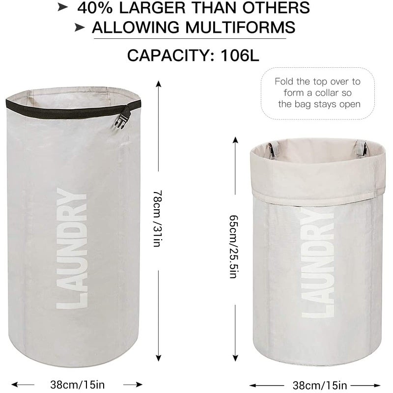WOWLIVE Extra Large Foldable Laundry Bag Laundry Basket Collapsible Laundry Hamper Backpack Liner Dirty Clothes Hamper Standing Waterproof Hampers for Dorm Room (Beige) - Image 2
